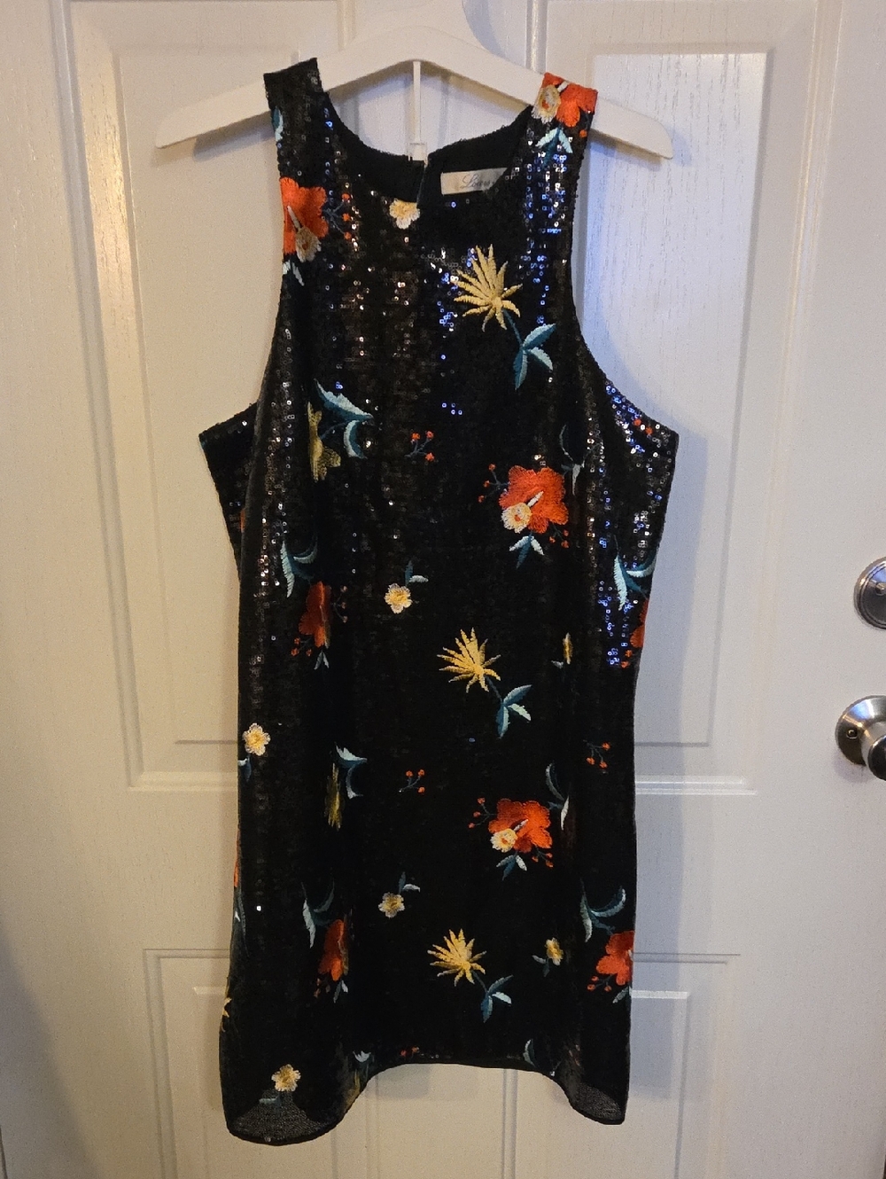 Lovers & Friends Black Sequin Floral Dress with Tropical Embroidery Size Large